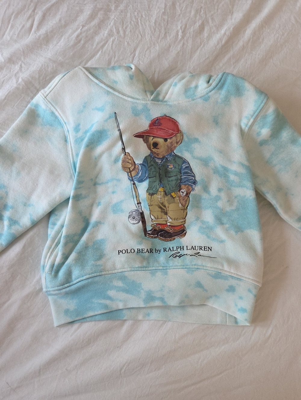 Polo by Ralph Lauren Kids Polo Bear Tie-Dye Hoodie in Light Blue and White